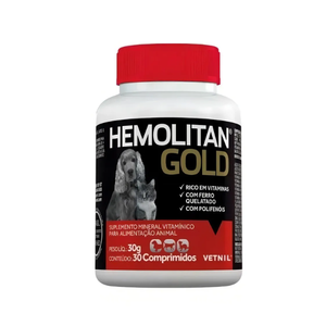 Hemolitan Gold Para Cães E Gatos Com 30 Comprimidos Vetnil