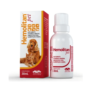 Hemolitan Pet Gotas Vetnil 30ml Suplemento Para Caes Gatos Líquido Vitaminas