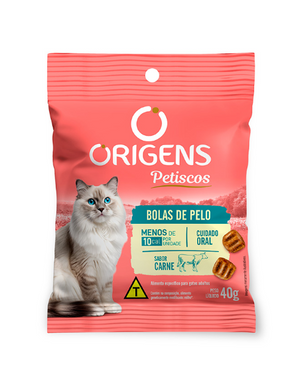 Petisco Origens Bolas de Pelo Cuidado Oral Sabor Carne para Gatos 40 g
