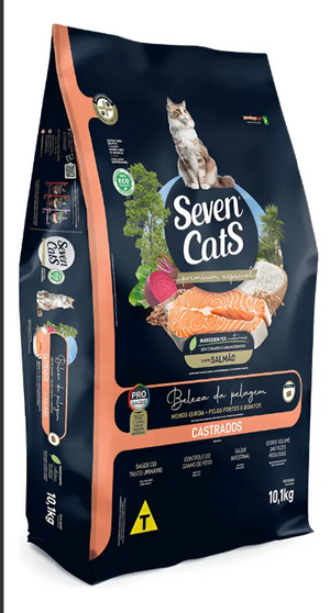 Ração Seven Cats Gatos Adulto Castrado Sabor Salmao 10,1kg