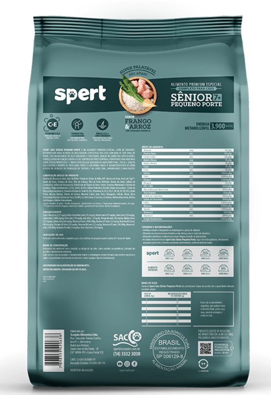 Ração Spert Premium Especial Sênior Porte Pequeno Frango e Arroz 20kg