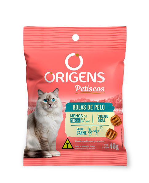 Petisco Origens Bolas de Pelo Cuidado Oral Sabor Carne para Gatos 40 g