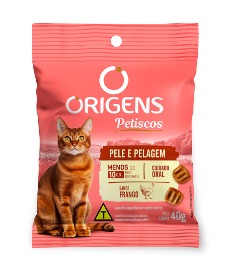 Petisco Origens Pele e Pelagem Cuidado Oral Sabor Frango para Gatos 40 g