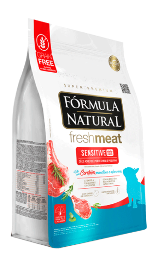 Ração Fórmula Natural Fresh Meat Sensitive Cães Adultos Portes Mini e Pequeno 10,1kg pac. Indiv. de 505g