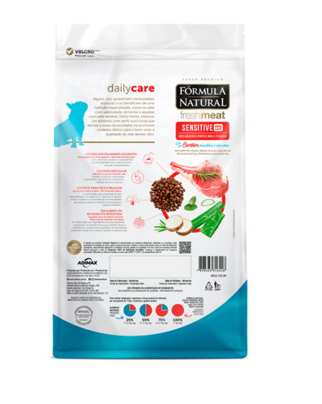 Ração Fórmula Natural Fresh Meat Sensitive Cães Adultos Portes Mini e Pequeno 10,1kg pac. Indiv. de 505g