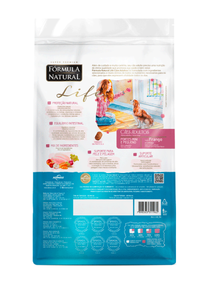 Ração Fórmula Natural Life Super Premium Cães Adultos Mini e Pequeno, Frango e Linhaça 15 kg