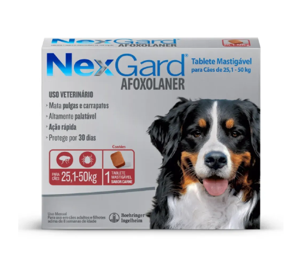 NexGard Antipulgas e Carrapatos para Cães de 25,1 a 50 kg 3 tabletes