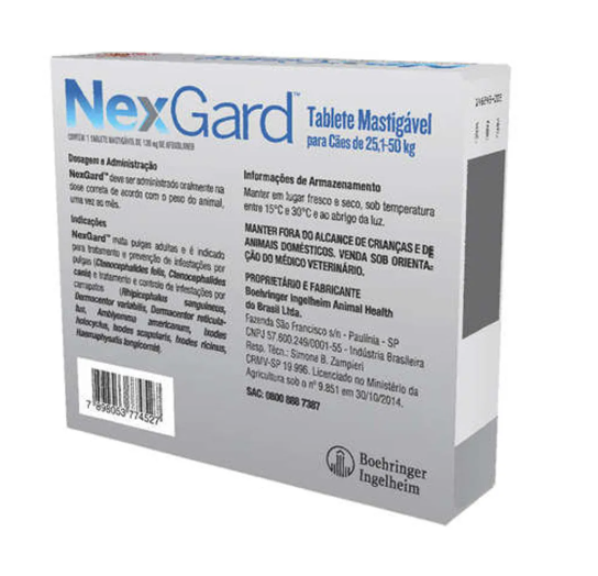 NexGard Antipulgas e Carrapatos para Cães de 25,1 a 50 kg 1 tablete