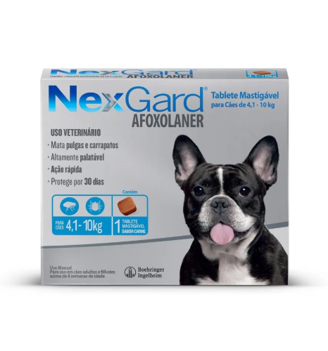 NexGard Antipulgas e Carrapatos de 4,1 a 10kg para Cães 3 tabletes