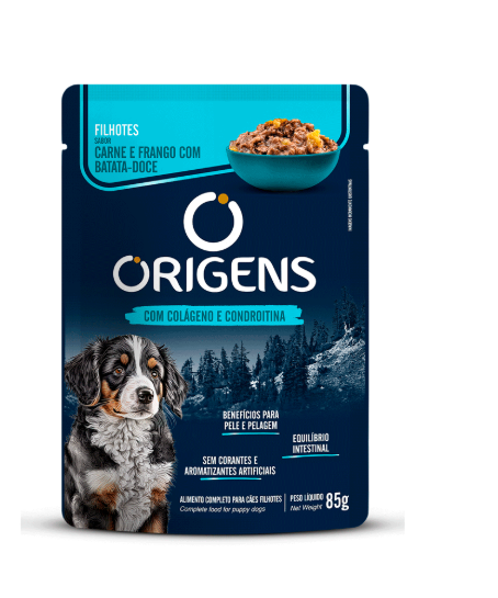 Ração Úmida Origens Cães Filhotes Carne e Frango com Batata-Doce 85g